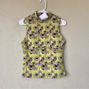 NWT Zara Floral Jacquard Top in Green